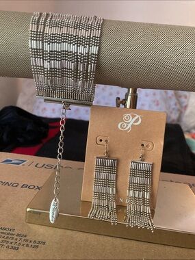 Plunder Silver Beaded Fringe Bracelet with Matching Dangle Earrings
